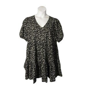 Ana L Black White Floral Short Tiered Dress